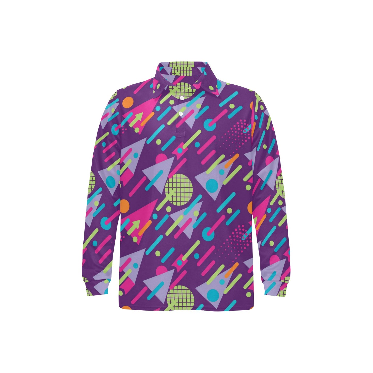 90s Pattern Print Design 4 Long Sleeve Polo Shirt For Men's