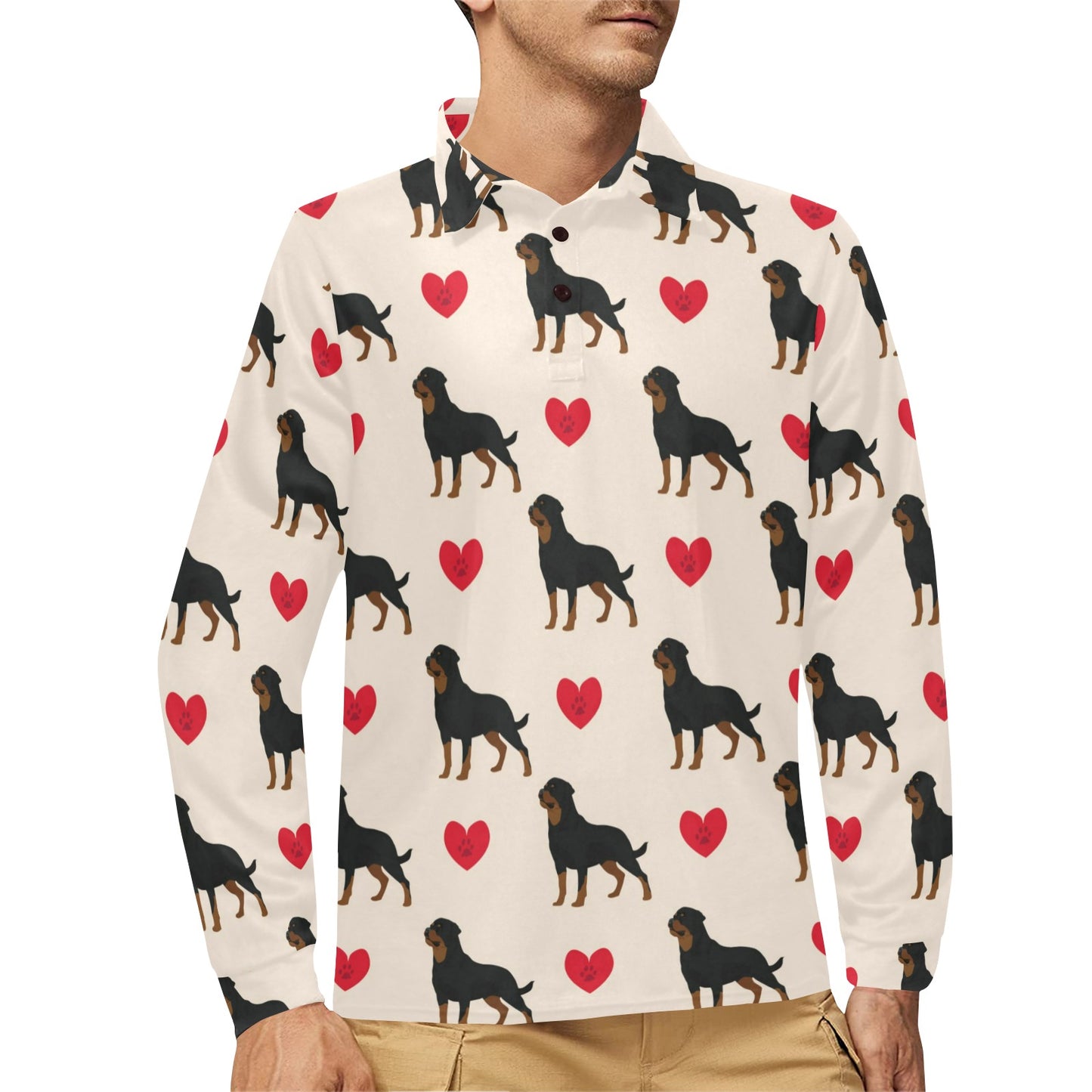 Rottweiler Pattern Print Design A02 Long Sleeve Polo Shirt For Men's
