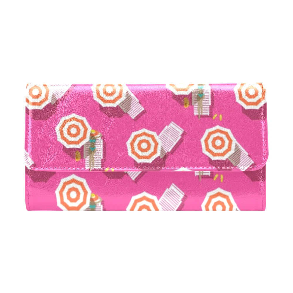 Beach Top View Umbrella Theme Women's Trifold Wallet