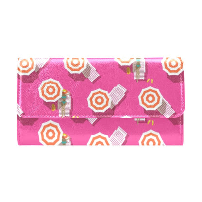 Beach Top View Umbrella Theme Women's Trifold Wallet