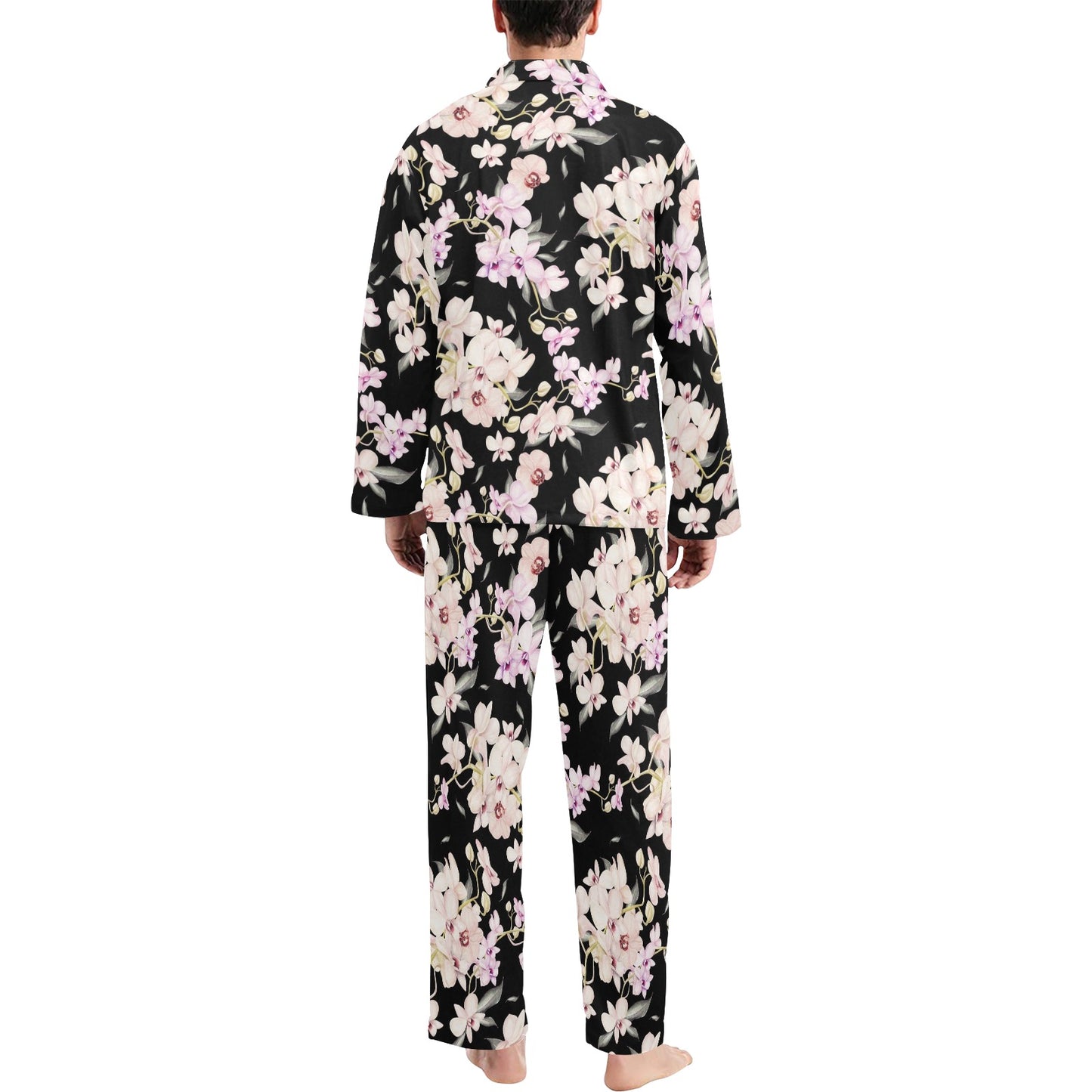 Orchid White Pattern Print Design OR03 Men's Long Pajama Set