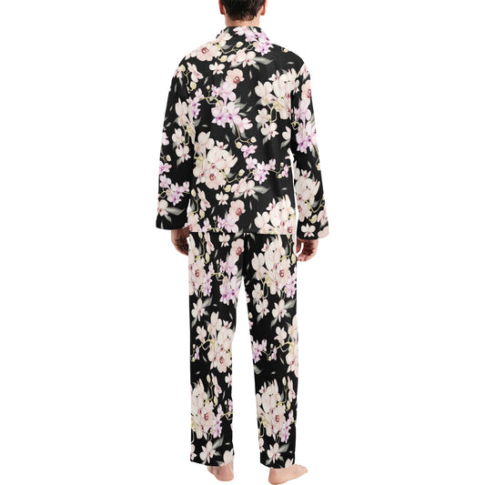 Orchid White Pattern Print Design OR03 Men's Long Pajama Set