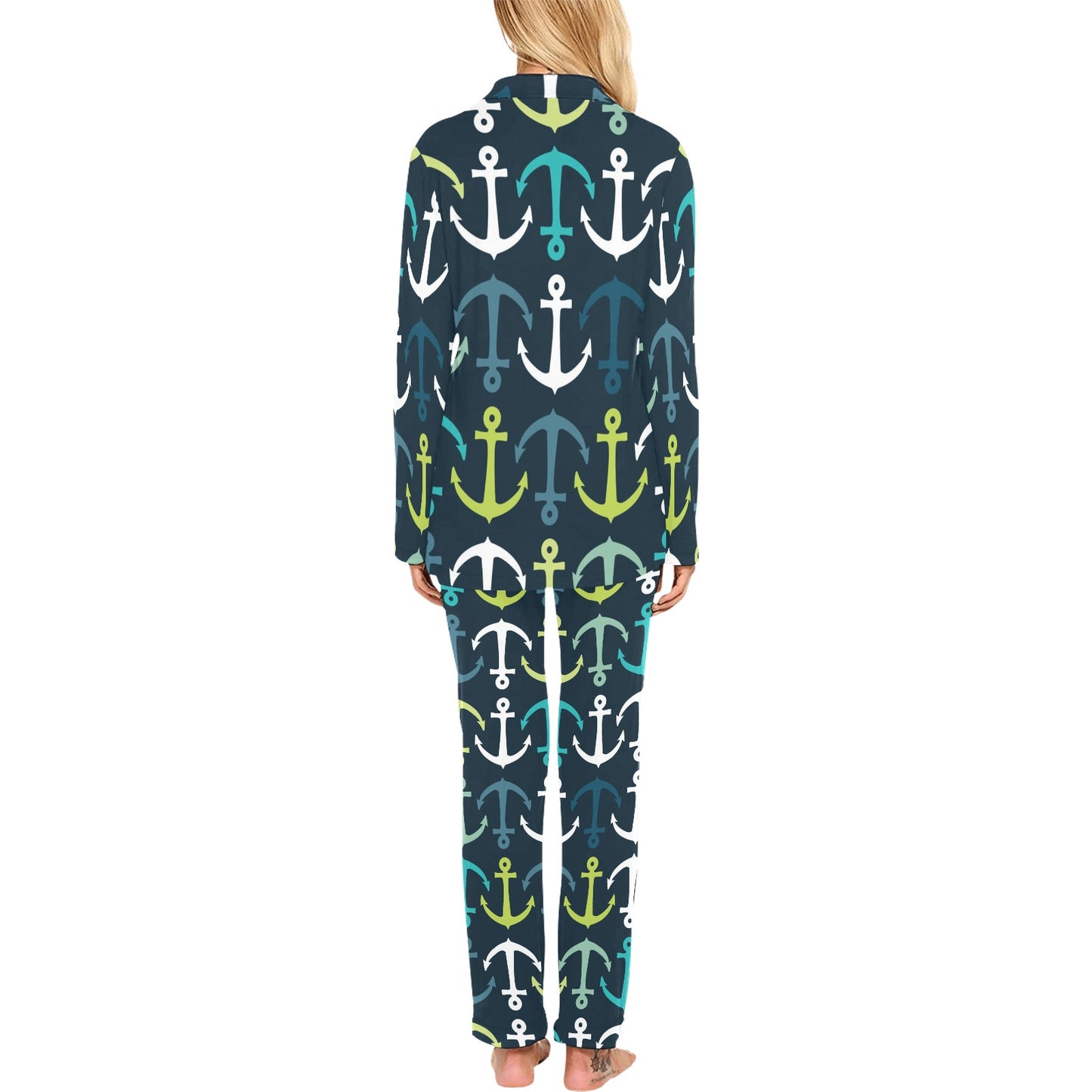 Anchor Pattern Print Design 03 Women's Long Pajama Set