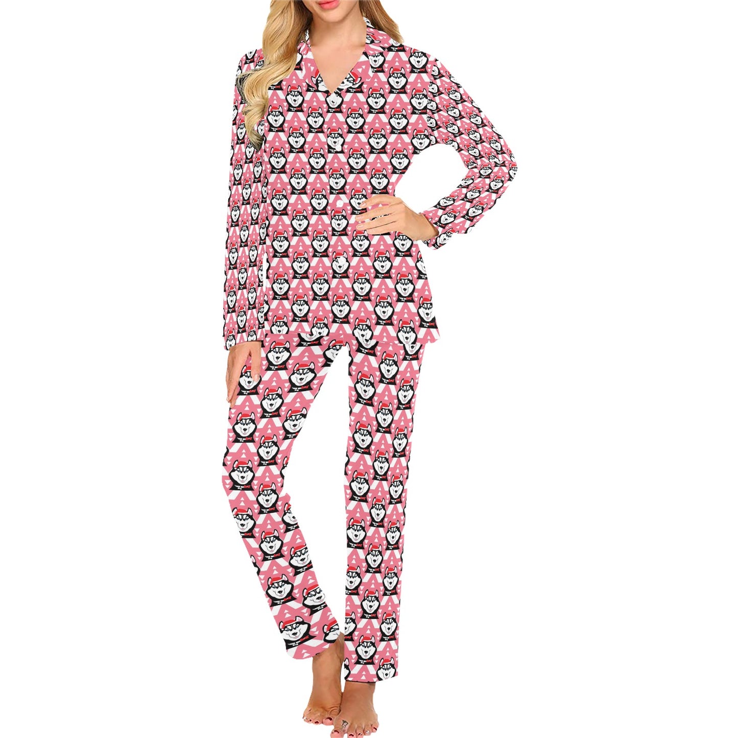 Siberian Huskies Christmas Themed Print Design LKS302 Women's Long Pajama Set