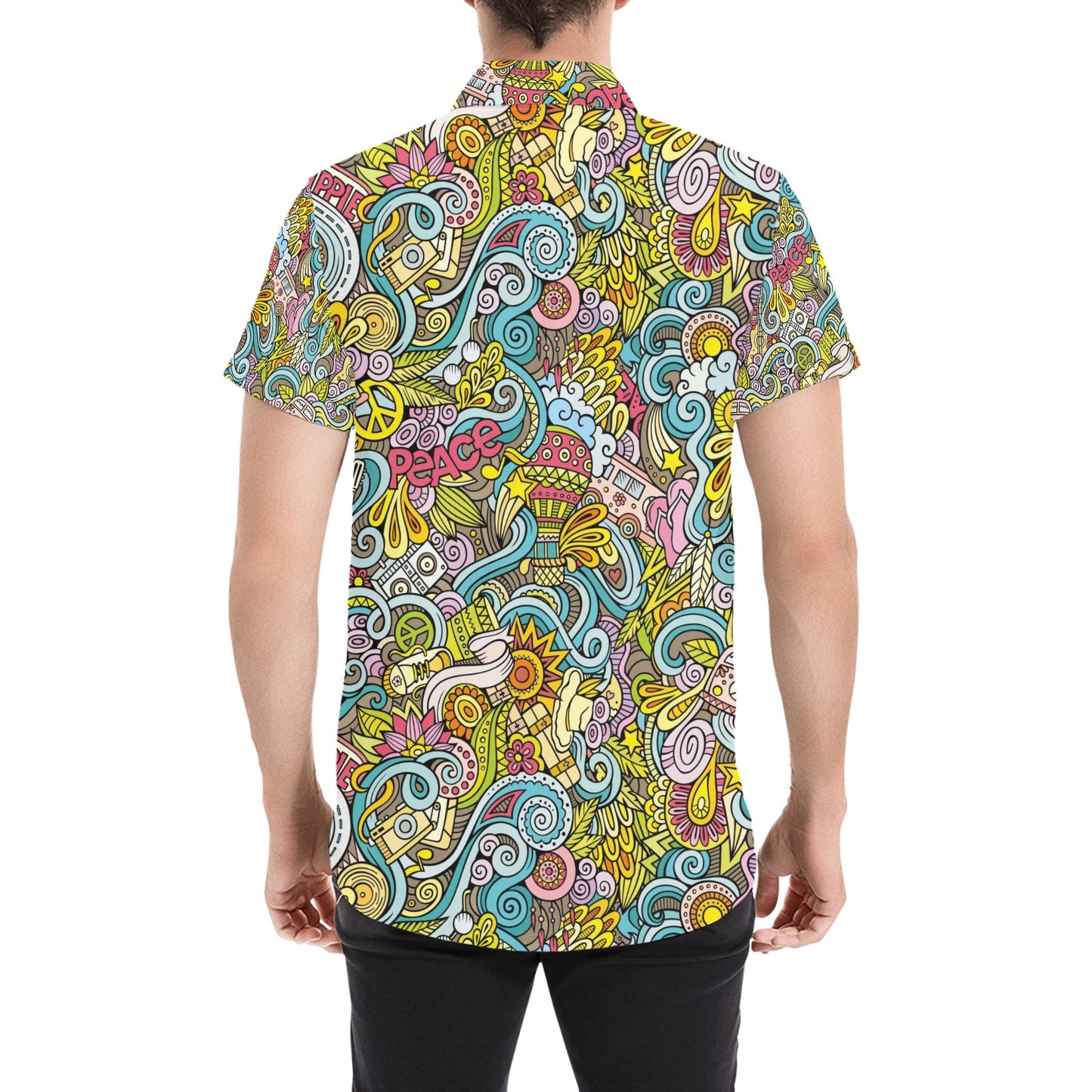 Hippie Print Design LKS301 Men Short Sleeve Button Up Shirt