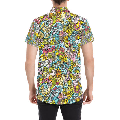 Hippie Print Design LKS301 Men Short Sleeve Button Up Shirt