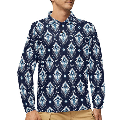 Ethnic Ornament Print Pattern Long Sleeve Polo Shirt For Men's