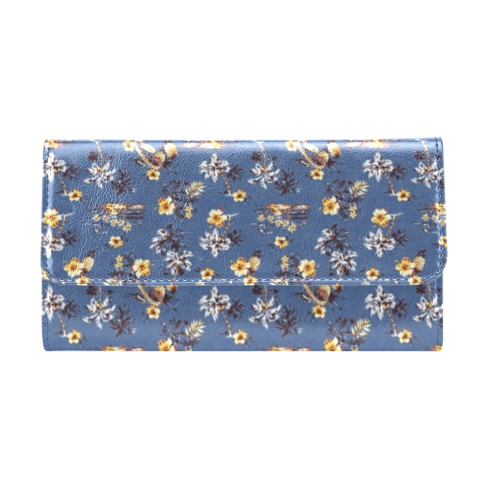 Hawaiian Flower Blue Print Women's Trifold Wallet