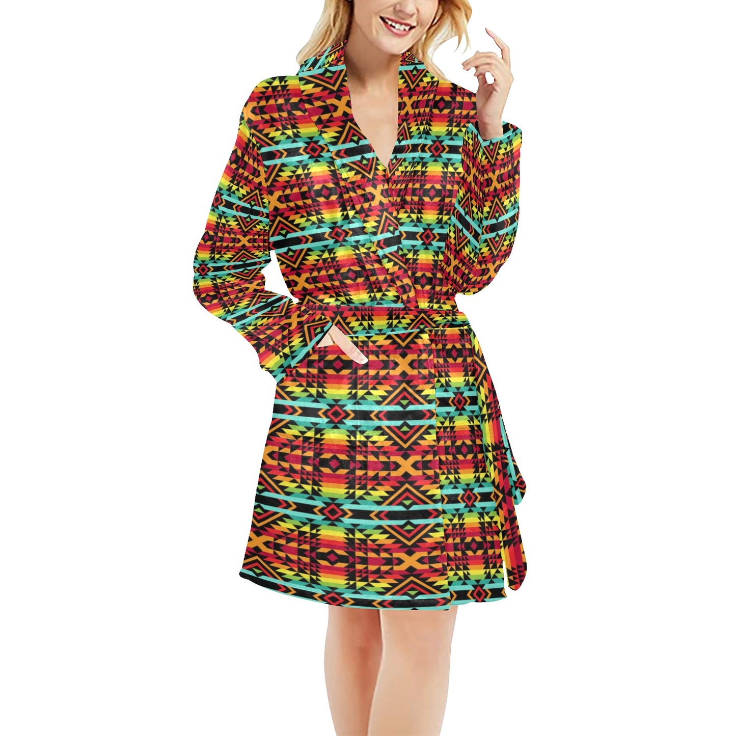 Kente Red Design African Print Women's Fleece Robe