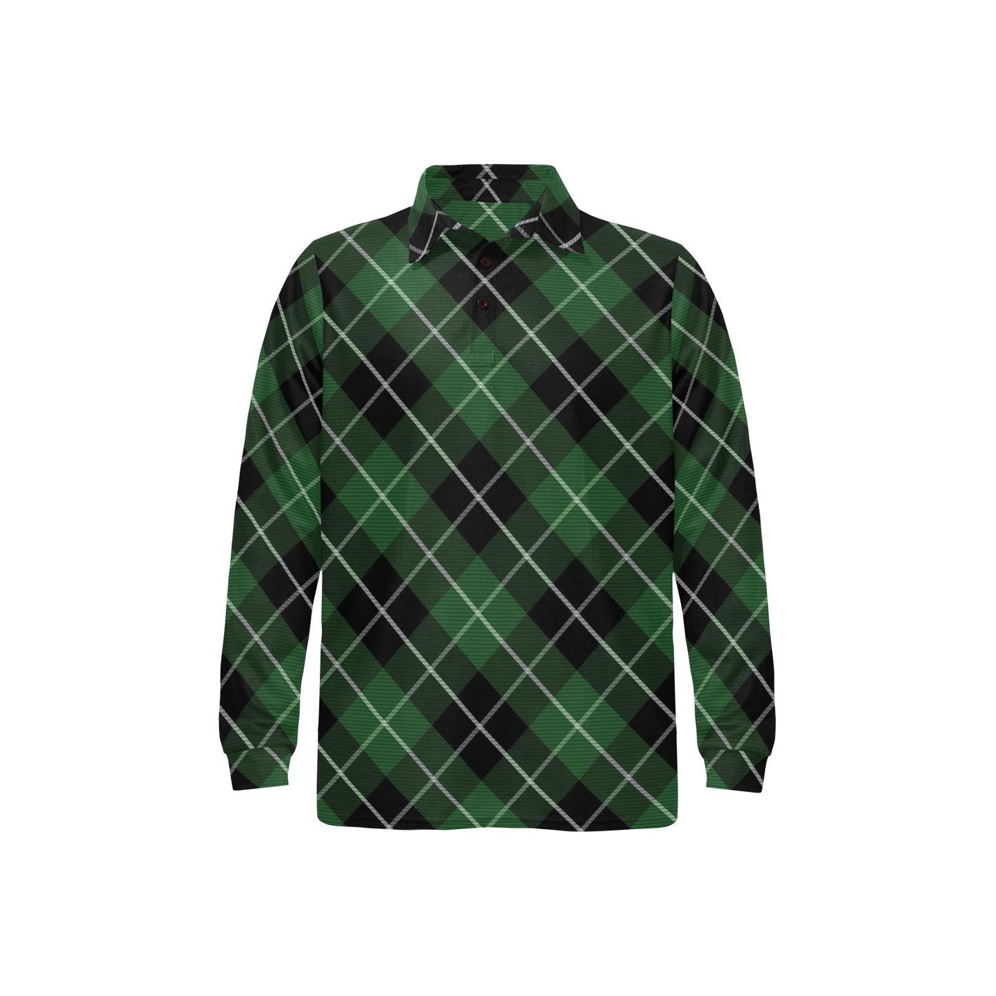 Plaid Green Pattern Print Design A05 Long Sleeve Polo Shirt For Men's