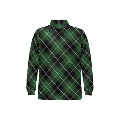 Plaid Green Pattern Print Design A05 Long Sleeve Polo Shirt For Men's