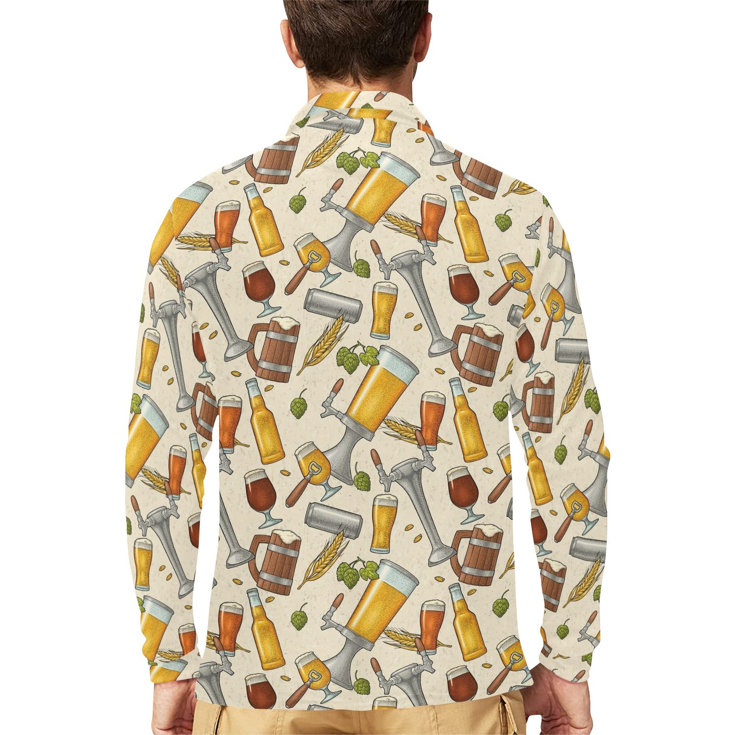 Beer Pattern Print Design 05 Long Sleeve Polo Shirt For Men's