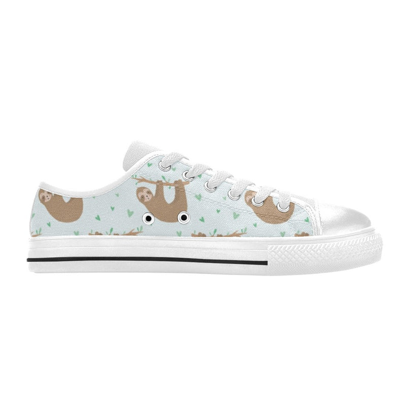 Sloth Print Design LKS308 Women's White Low Top Shoes