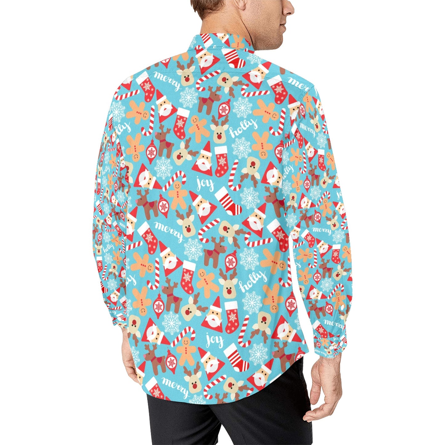 Santa Christmas Themed Print Design LKS306 Men's Long Sleeve Dress Shirt