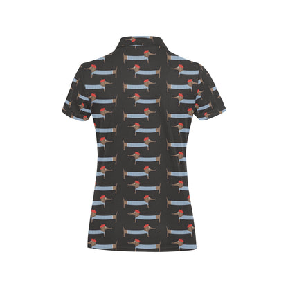Dachshund Pattern Print Design 04 Women's Polo Shirt