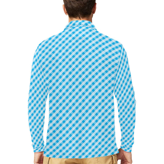 Gingham Print Design LKS401 Long Sleeve Polo Shirt For Men's