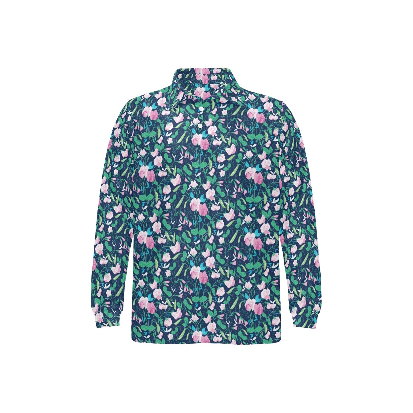 Sweet Pea Print Design LKS303 Long Sleeve Polo Shirt For Men's