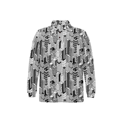 City  Pattern Print Design 02 Long Sleeve Polo Shirt For Men's