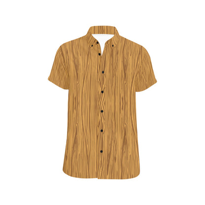 Wood Texture Print Design LKS301 Men Short Sleeve Button Up Shirt