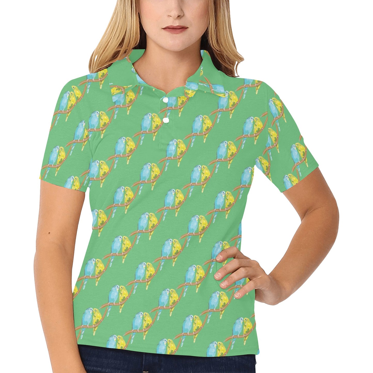 Budgerigar Pattern Print Design 01 Women's Polo Shirt