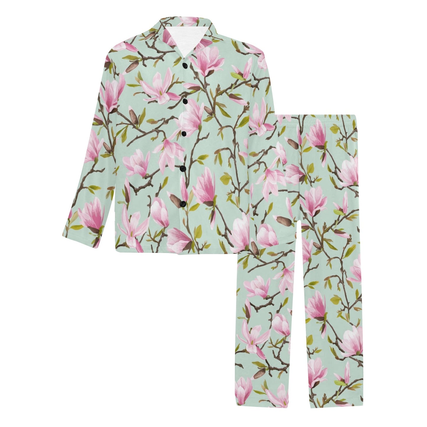 Magnolia Pattern Print Design MAG04 Men's Long Pajama Set