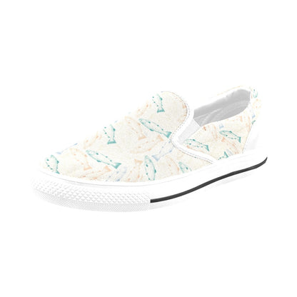 Salmon Fish Print Design LKS305 White Slip Ons Canvas Women's Shoes