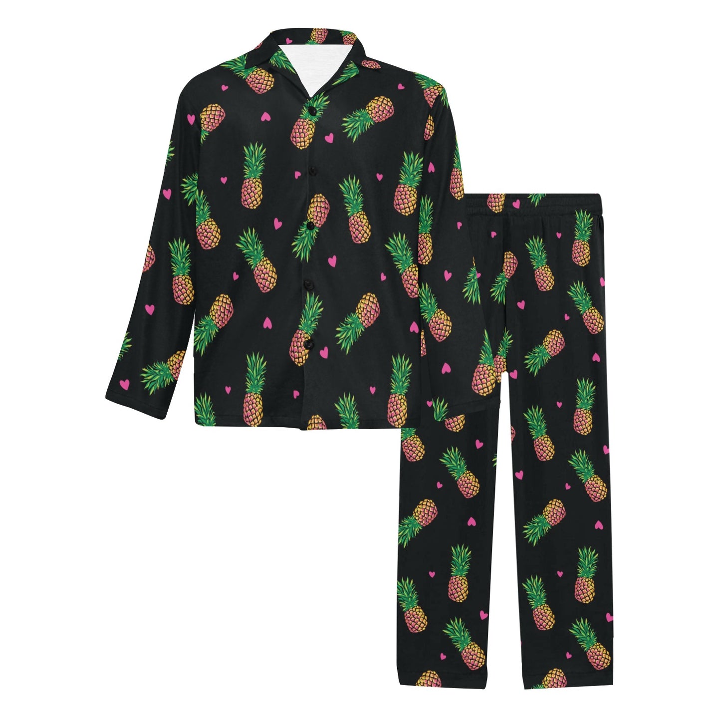 Neon Pineapple Pattern Print Design A04 Men's Long Pajama Set