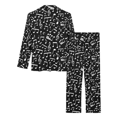 Music Note Black white Themed Print Women's Long Pajama Set
