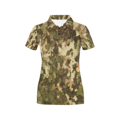Camo Realistic Tree Texture Print Women's Polo Shirt