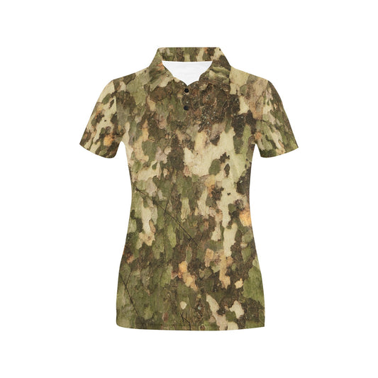 Camo Realistic Tree Texture Print Women's Polo Shirt
