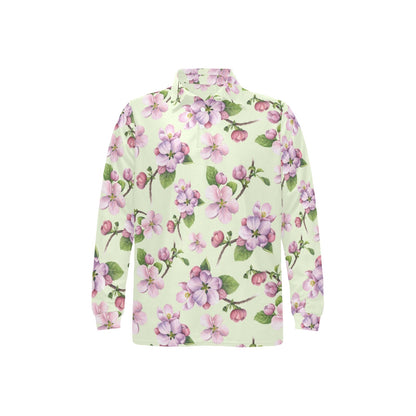 Apple blossom Pattern Print Design AB05 Long Sleeve Polo Shirt For Men's