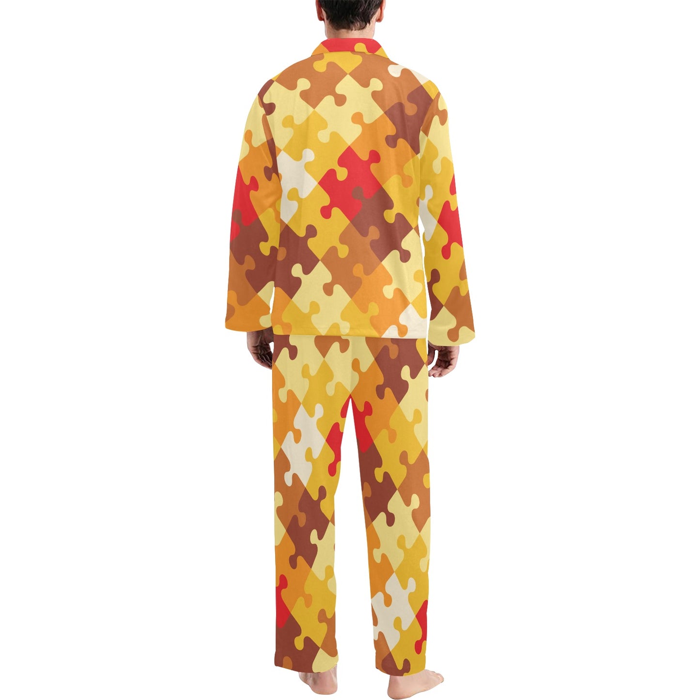 Puzzle Pattern Print Design A01 Men's Long Pajama Set