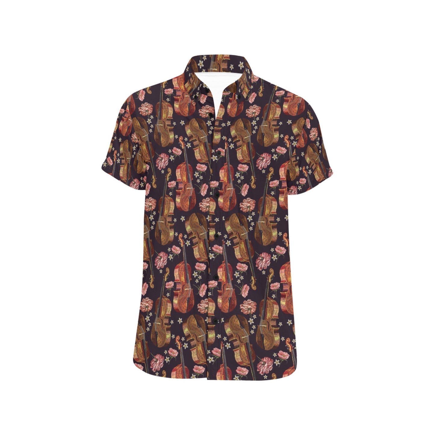 Violin Print Design LKS402 Men Short Sleeve Button Up Shirt