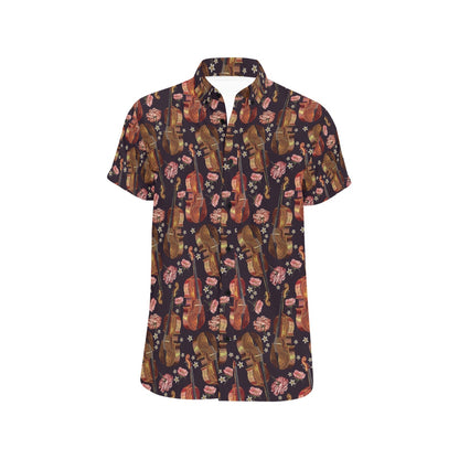 Violin Print Design LKS402 Men Short Sleeve Button Up Shirt