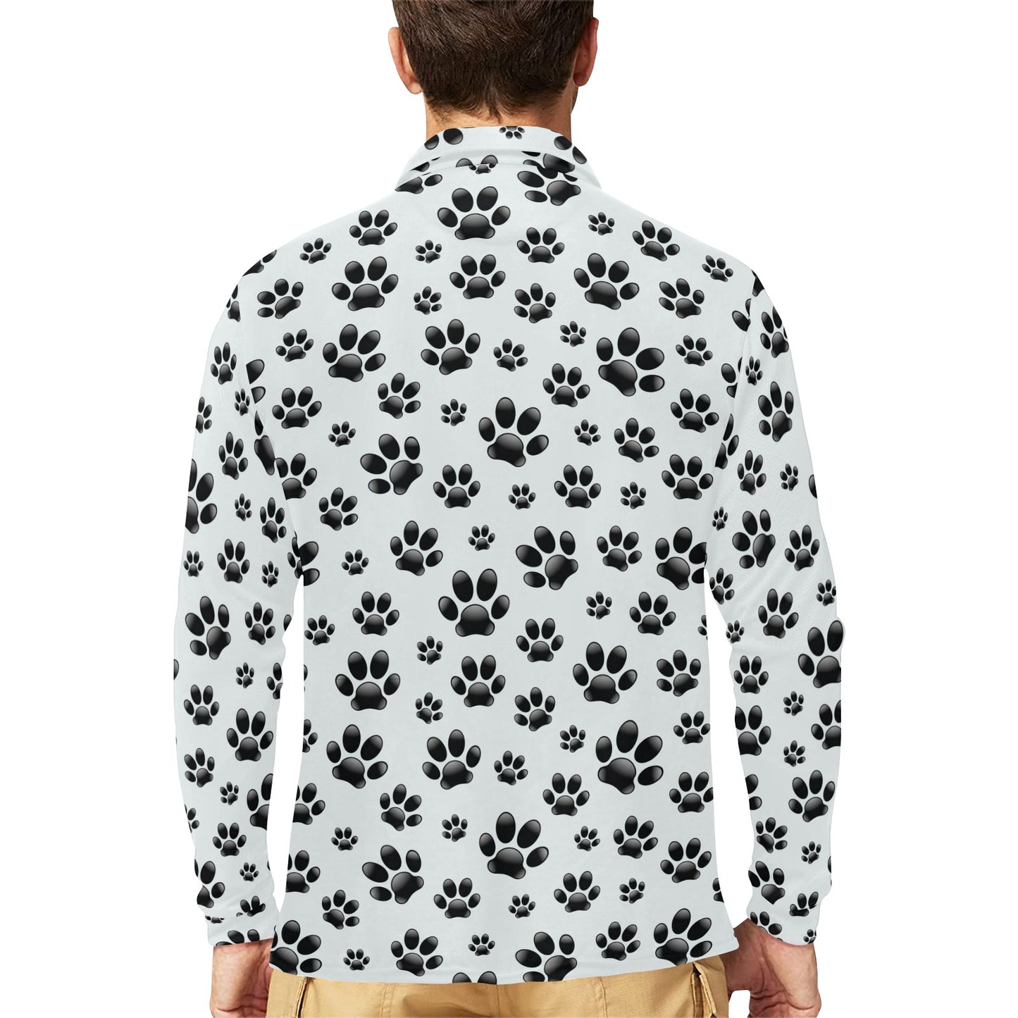 Paw Themed Print Long Sleeve Polo Shirt For Men's