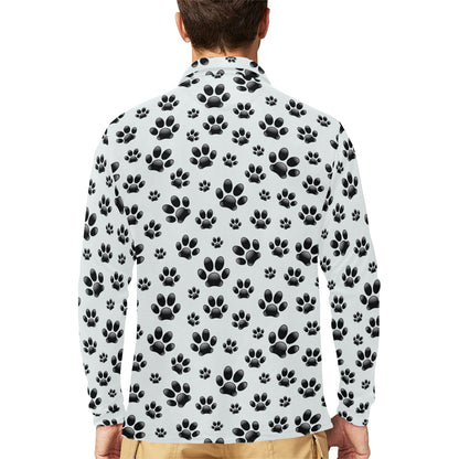 Paw Themed Print Long Sleeve Polo Shirt For Men's