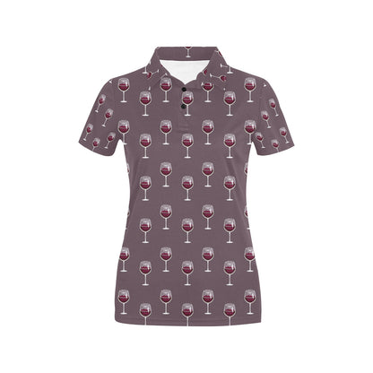 Wine Glass Pattern Print Design LKS305 Women's Polo Shirt