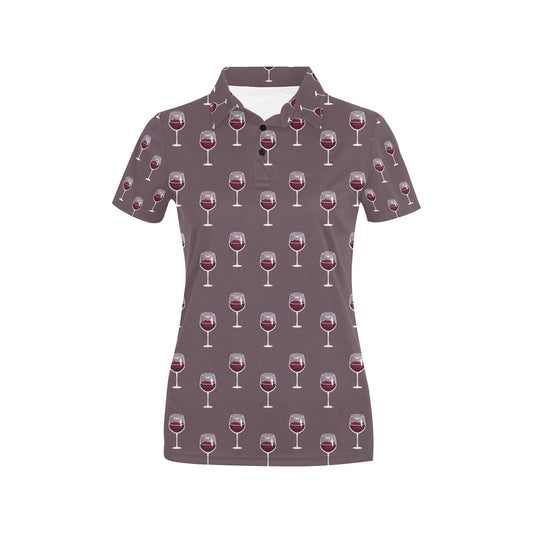 Wine Glass Pattern Print Design LKS305 Women's Polo Shirt