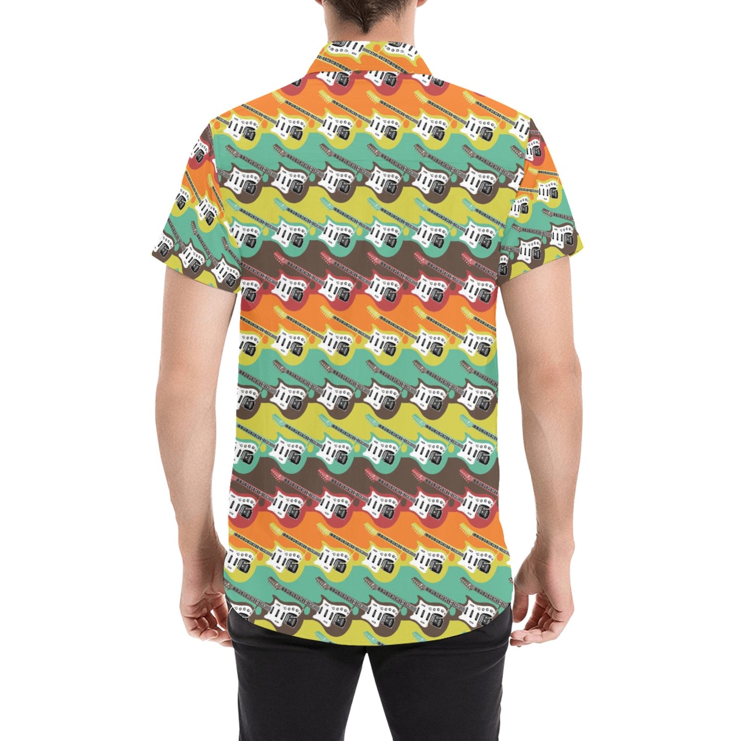 Electric Guitar Print Design LKS401 Men Short Sleeve Button Up Shirt