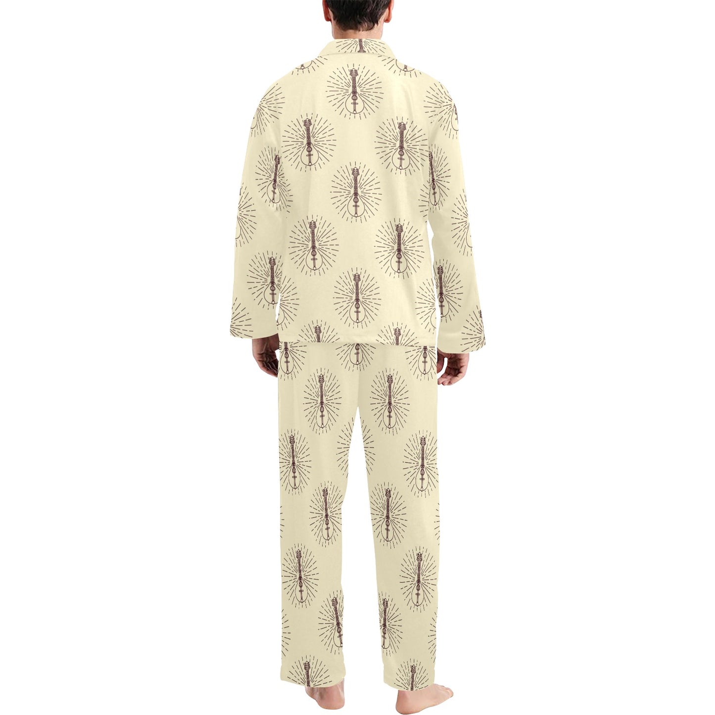 Mandolin Pattern Print Design 02 Men's Long Pajama Set