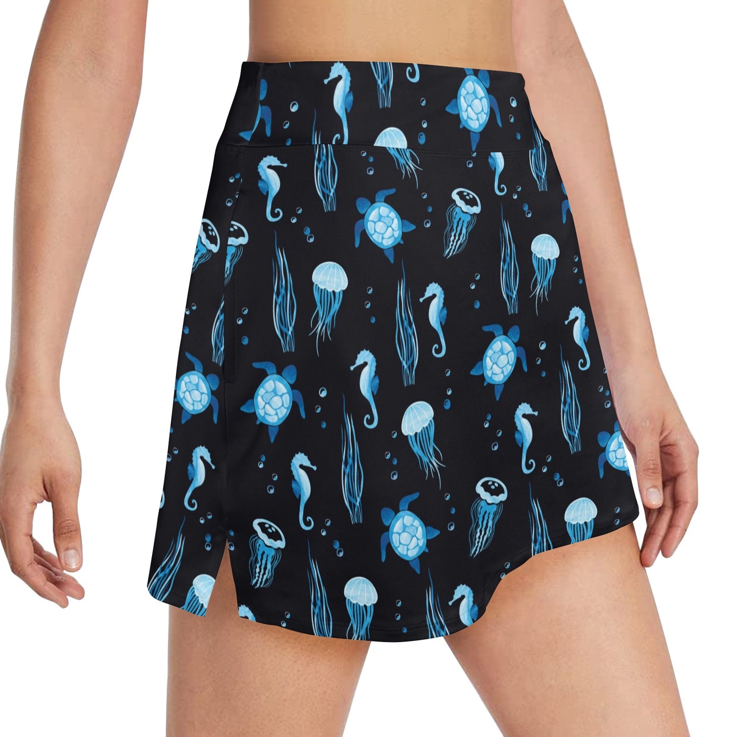 Sea Turtle Jelly Fish Sea Horse Print Design LKS3014 17" Golf & Pickleball Skort with Pockets