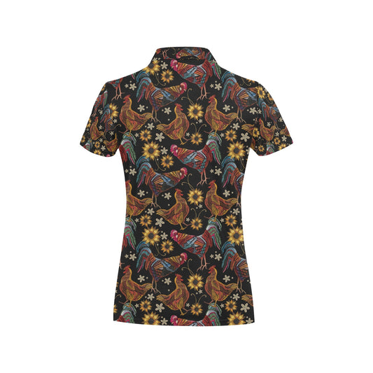 Chicken Embroidery Style Women's Polo Shirt