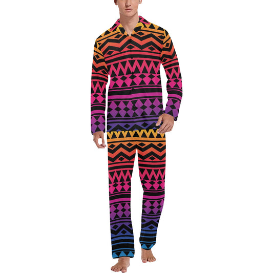 Rainbow Tribal Pattern Print Design A02 Men's Long Pajama Set