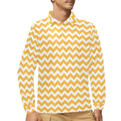 Chevron Orange Pattern Print Design 01 Long Sleeve Polo Shirt For Men's