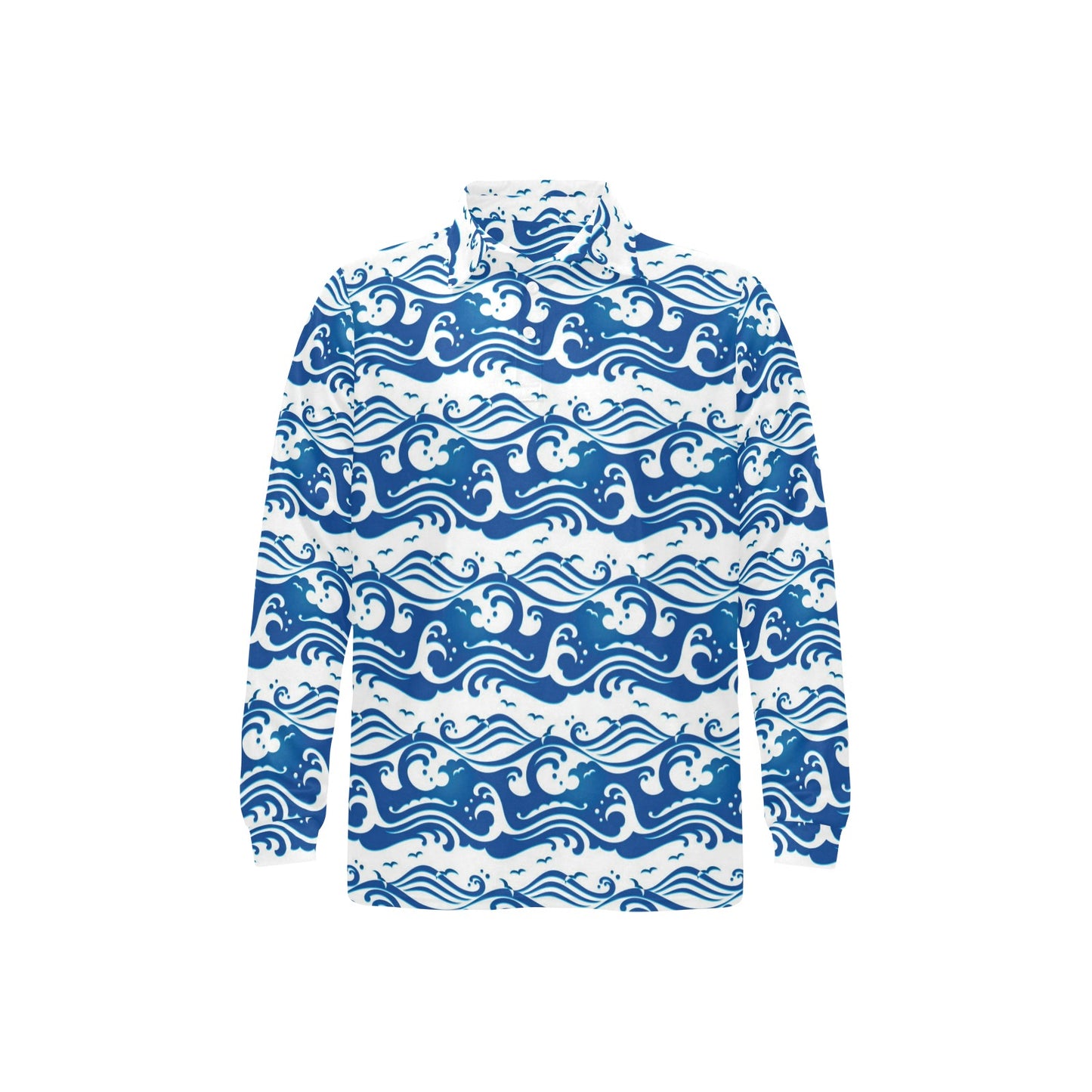 Wave Print Design LKS303 Long Sleeve Polo Shirt For Men's