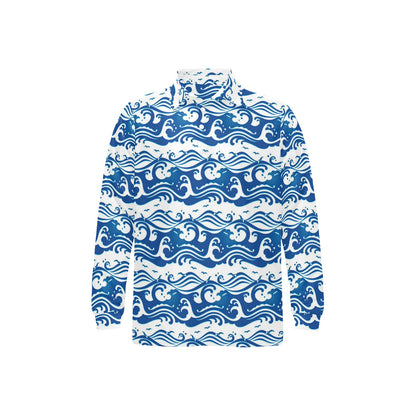 Wave Print Design LKS303 Long Sleeve Polo Shirt For Men's