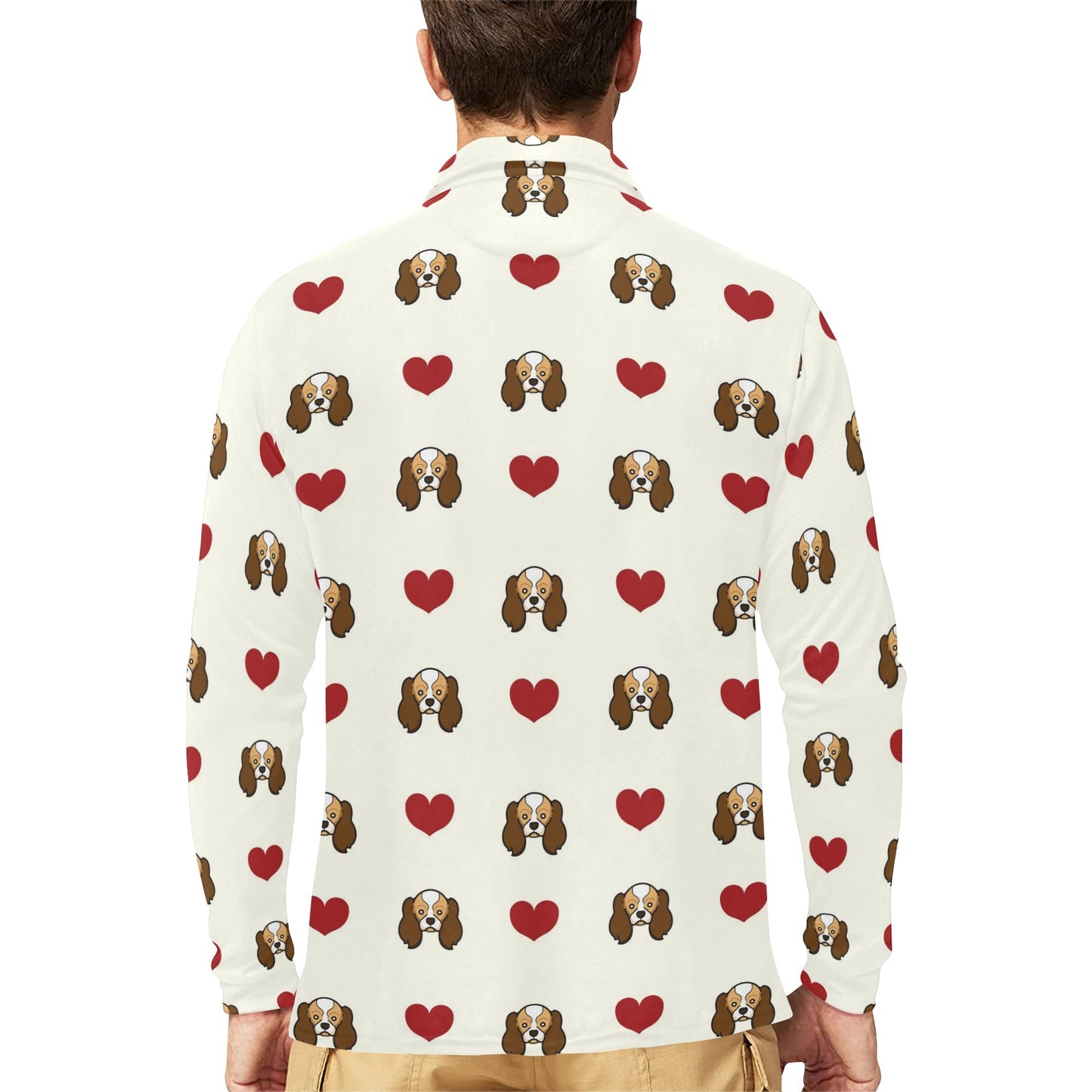 Cavalier King Charles Spaniels Pattern Print Design 01 Long Sleeve Polo Shirt For Men's