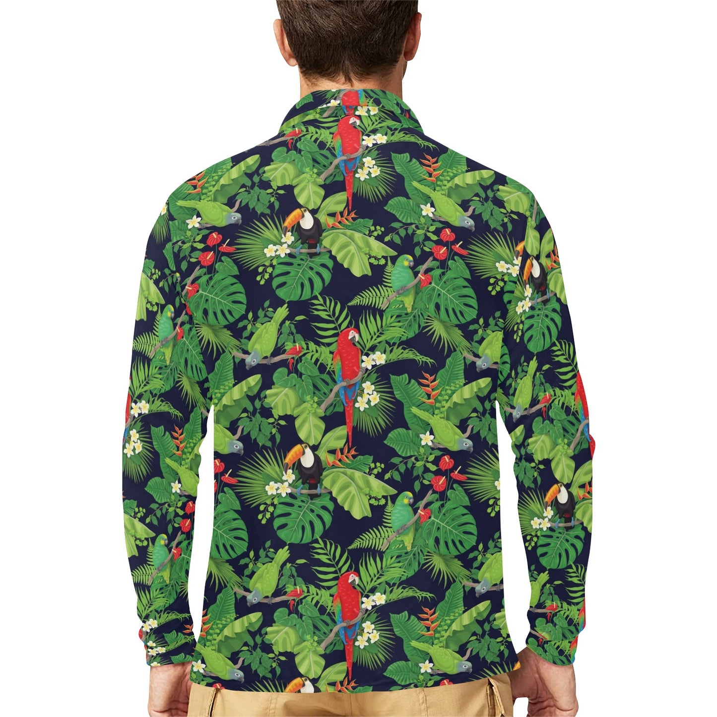 Rainforest Parrot Pattern Print Design A03 Long Sleeve Polo Shirt For Men's