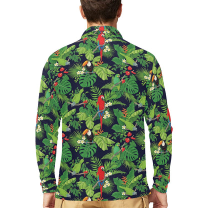 Rainforest Parrot Pattern Print Design A03 Long Sleeve Polo Shirt For Men's