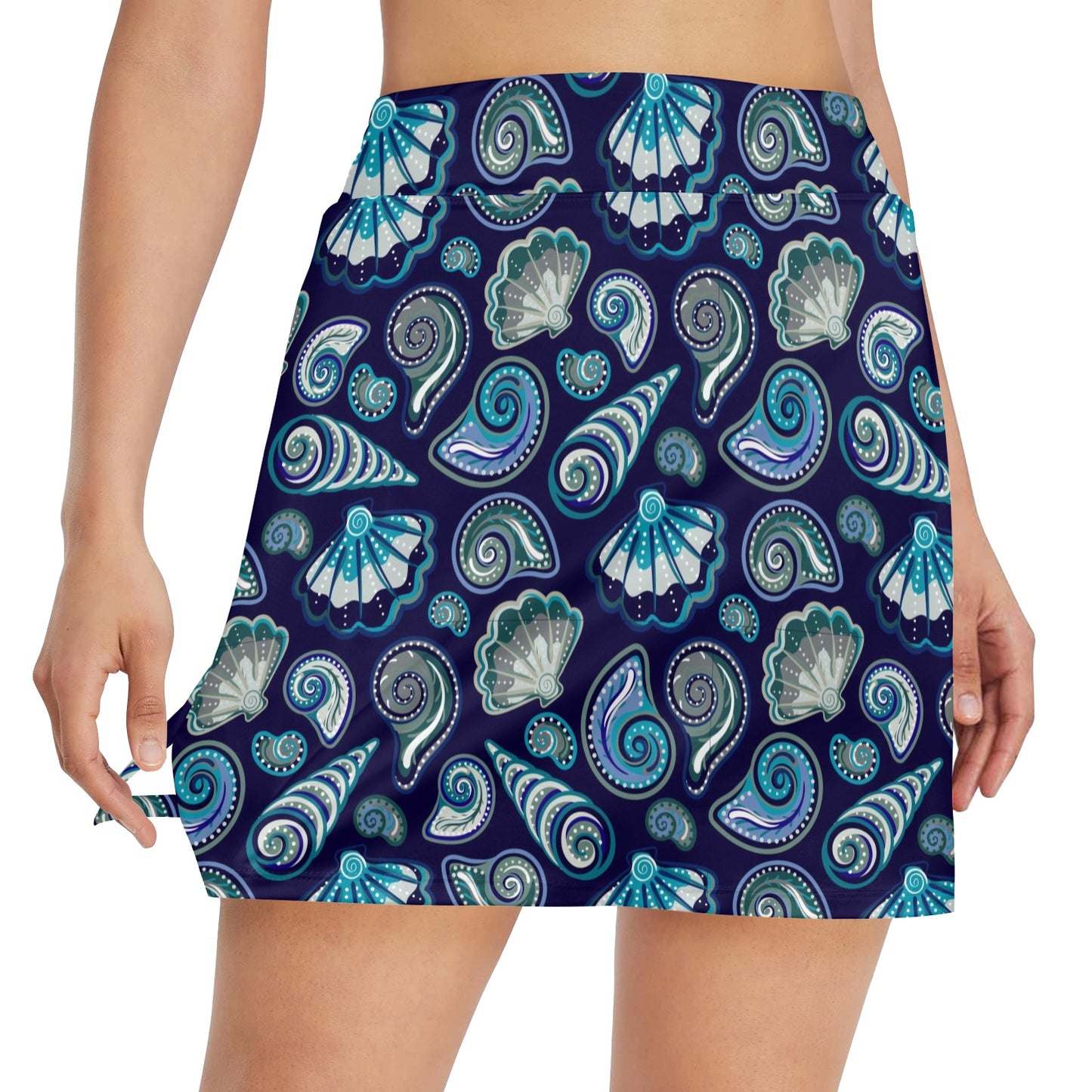 Beach Seashell Blue Print 17" Golf & Pickleball Skort with Pockets